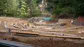 Panorama shows some benches poured and some framed and ready to be poured.
